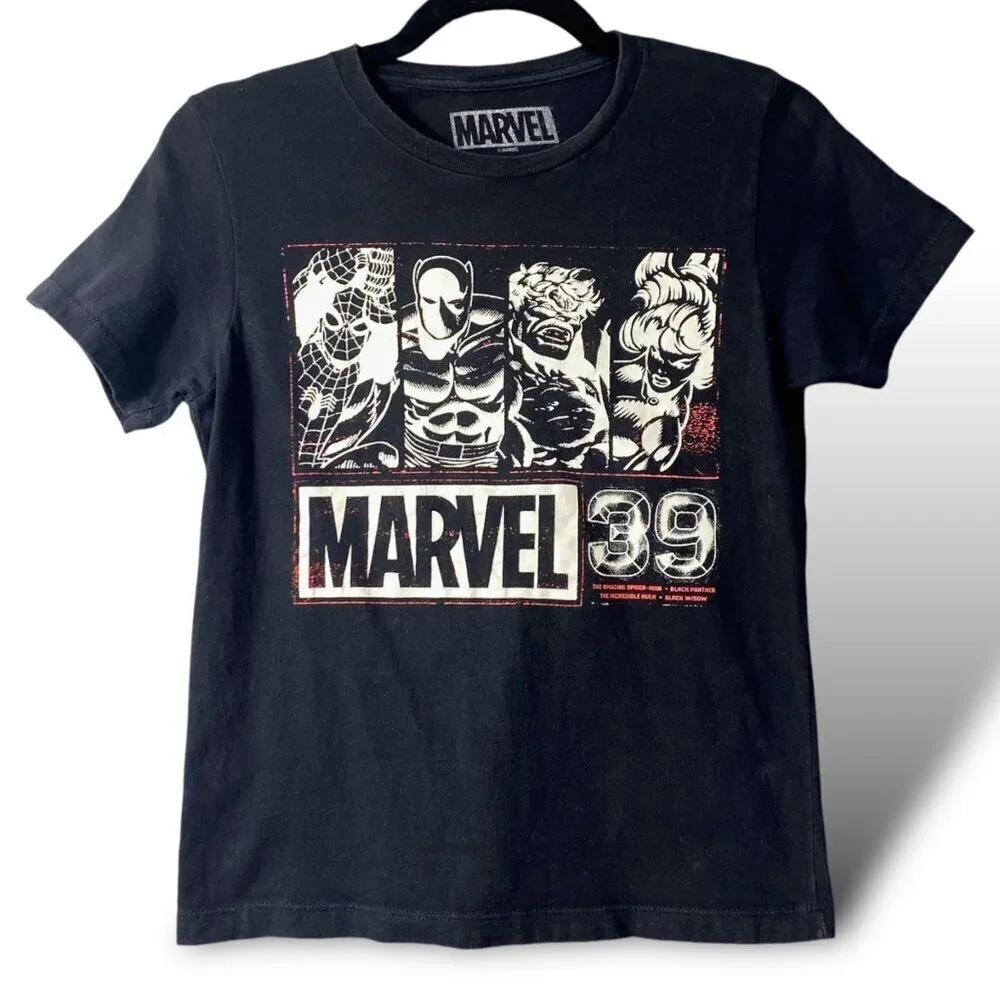 Marvel 39 T-Shirt Youth M Black Spiderman, Black Panther, Hulk & Black Widow Tee